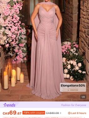 SHEIN Dusty Rose Ruched Prom Gown with Cape